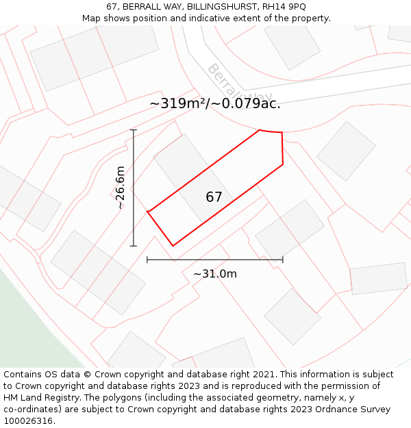 67, BERRALL WAY, BILLINGSHURST, RH14 9PQ: Plot and title map