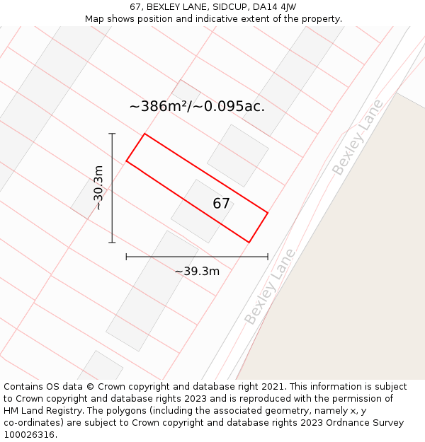 67, BEXLEY LANE, SIDCUP, DA14 4JW: Plot and title map