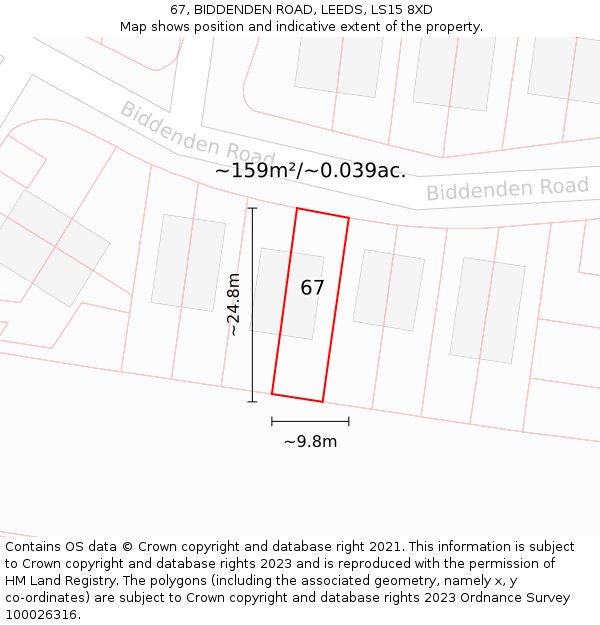 67, BIDDENDEN ROAD, LEEDS, LS15 8XD: Plot and title map