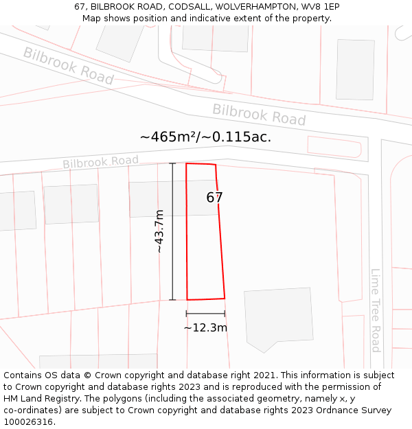 67, BILBROOK ROAD, CODSALL, WOLVERHAMPTON, WV8 1EP: Plot and title map