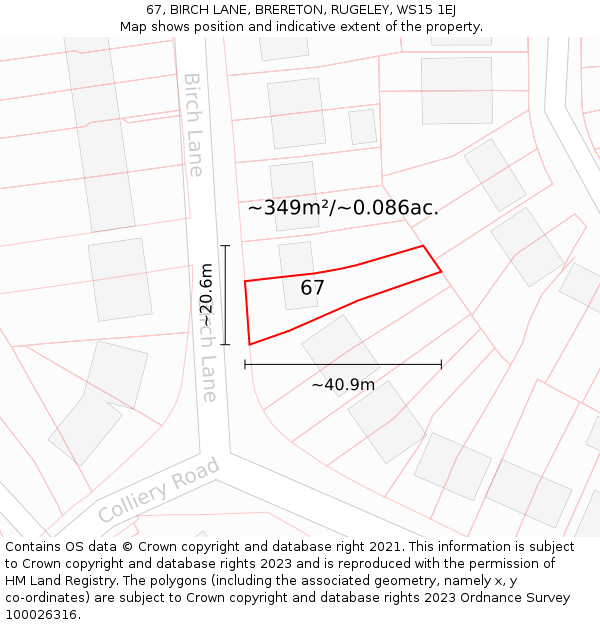 67, BIRCH LANE, BRERETON, RUGELEY, WS15 1EJ: Plot and title map
