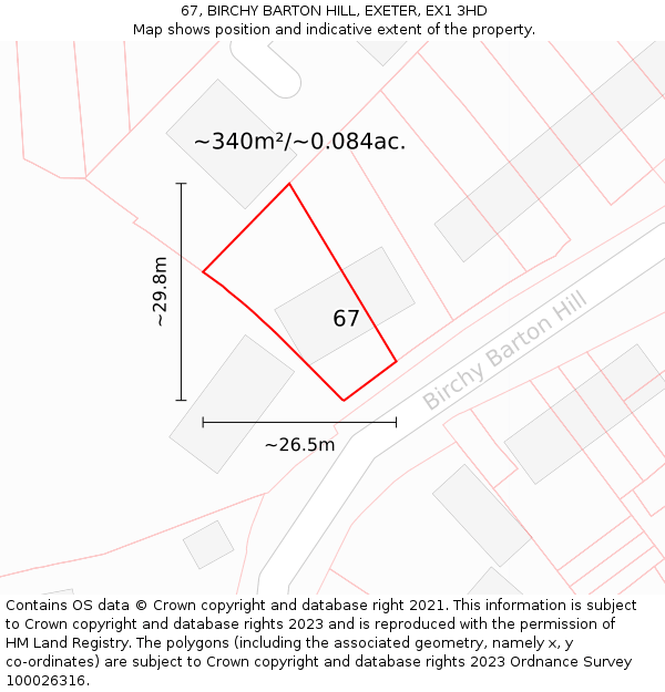 67, BIRCHY BARTON HILL, EXETER, EX1 3HD: Plot and title map