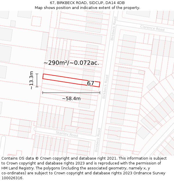67, BIRKBECK ROAD, SIDCUP, DA14 4DB: Plot and title map
