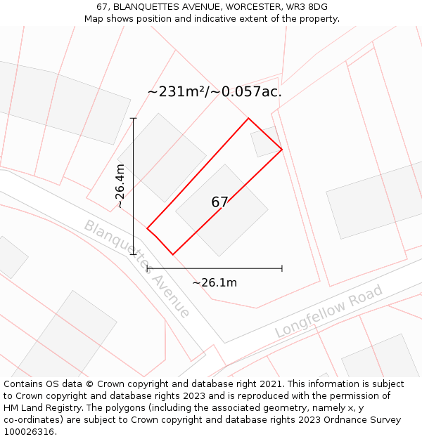 67, BLANQUETTES AVENUE, WORCESTER, WR3 8DG: Plot and title map