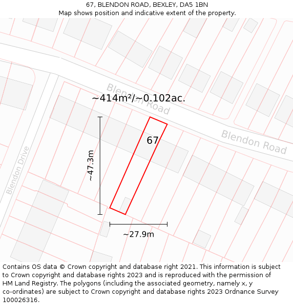 67, BLENDON ROAD, BEXLEY, DA5 1BN: Plot and title map