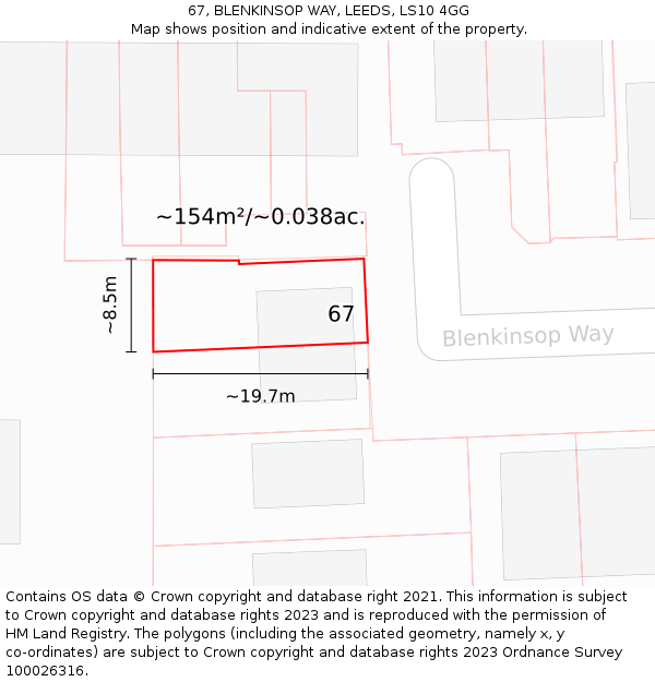 67, BLENKINSOP WAY, LEEDS, LS10 4GG: Plot and title map