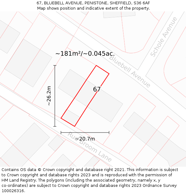 67, BLUEBELL AVENUE, PENISTONE, SHEFFIELD, S36 6AF: Plot and title map