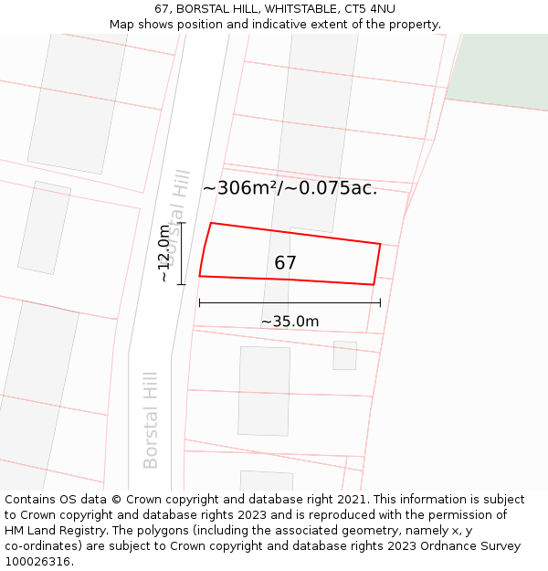 67, BORSTAL HILL, WHITSTABLE, CT5 4NU: Plot and title map