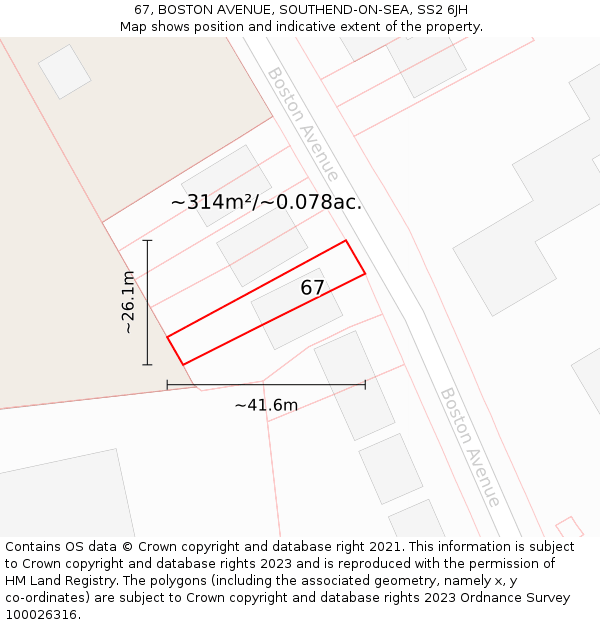 67, BOSTON AVENUE, SOUTHEND-ON-SEA, SS2 6JH: Plot and title map