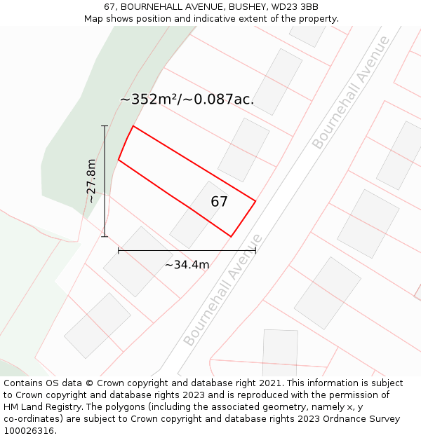 67, BOURNEHALL AVENUE, BUSHEY, WD23 3BB: Plot and title map