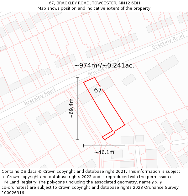 67, BRACKLEY ROAD, TOWCESTER, NN12 6DH: Plot and title map