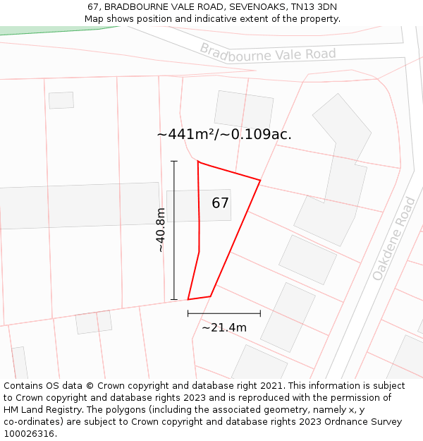 67, BRADBOURNE VALE ROAD, SEVENOAKS, TN13 3DN: Plot and title map