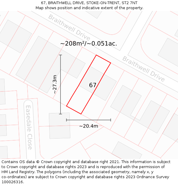 67, BRAITHWELL DRIVE, STOKE-ON-TRENT, ST2 7NT: Plot and title map