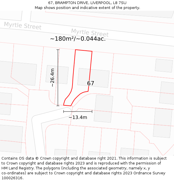 67, BRAMPTON DRIVE, LIVERPOOL, L8 7SU: Plot and title map