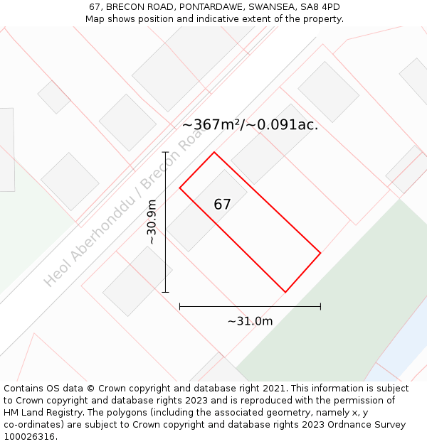 67, BRECON ROAD, PONTARDAWE, SWANSEA, SA8 4PD: Plot and title map