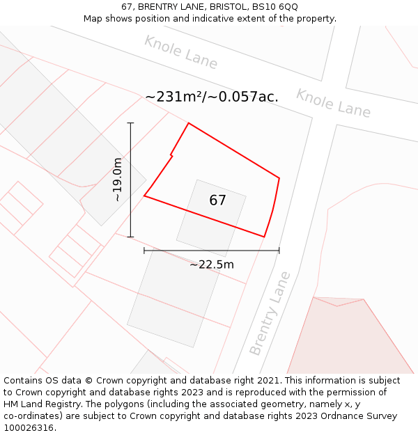 67, BRENTRY LANE, BRISTOL, BS10 6QQ: Plot and title map
