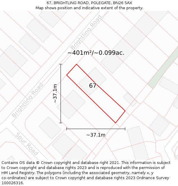 67, BRIGHTLING ROAD, POLEGATE, BN26 5AX: Plot and title map