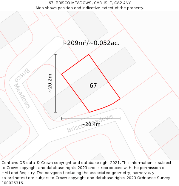 67, BRISCO MEADOWS, CARLISLE, CA2 4NY: Plot and title map