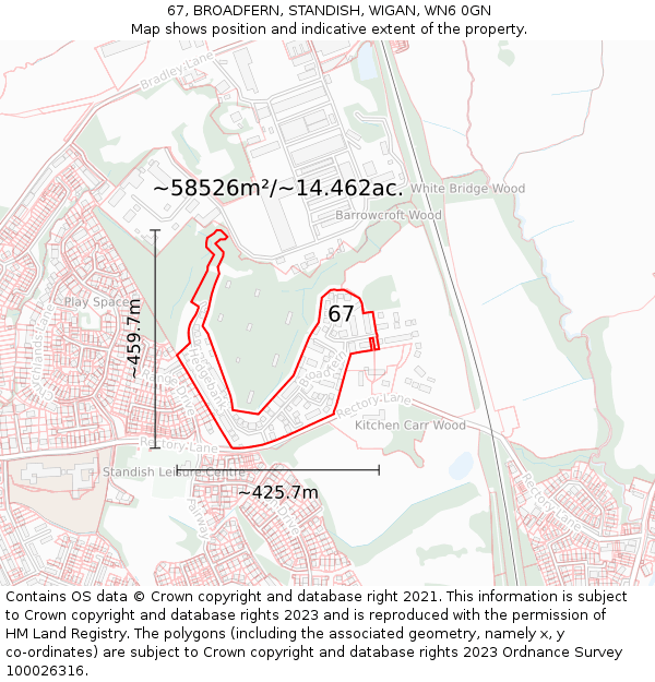 67, BROADFERN, STANDISH, WIGAN, WN6 0GN: Plot and title map