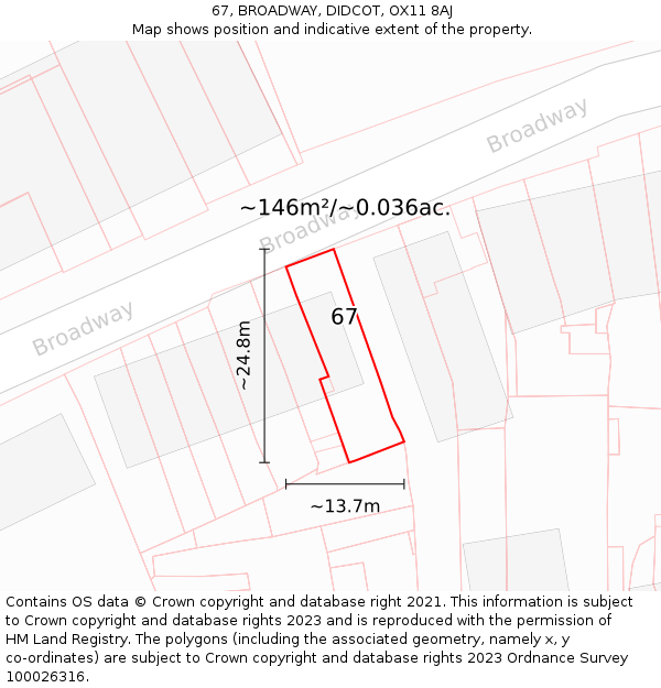 67, BROADWAY, DIDCOT, OX11 8AJ: Plot and title map
