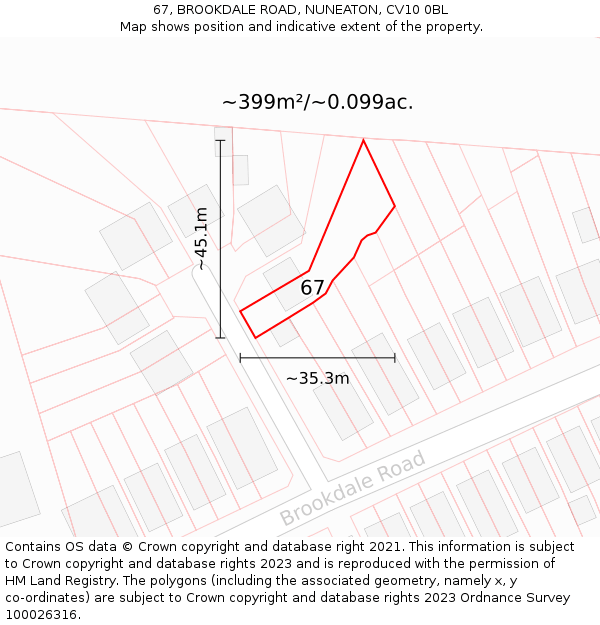 67, BROOKDALE ROAD, NUNEATON, CV10 0BL: Plot and title map