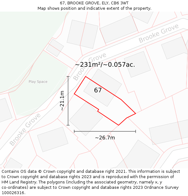 67, BROOKE GROVE, ELY, CB6 3WT: Plot and title map