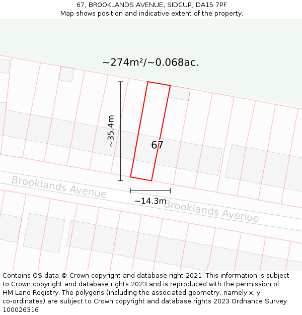 67, BROOKLANDS AVENUE, SIDCUP, DA15 7PF: Plot and title map