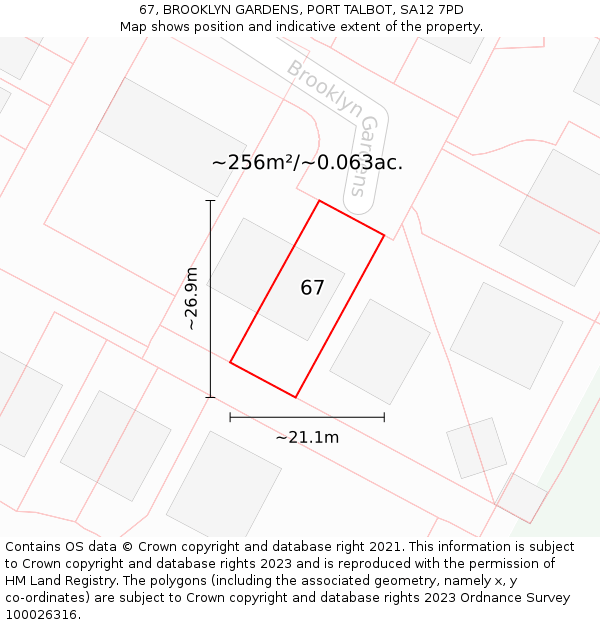 67, BROOKLYN GARDENS, PORT TALBOT, SA12 7PD: Plot and title map