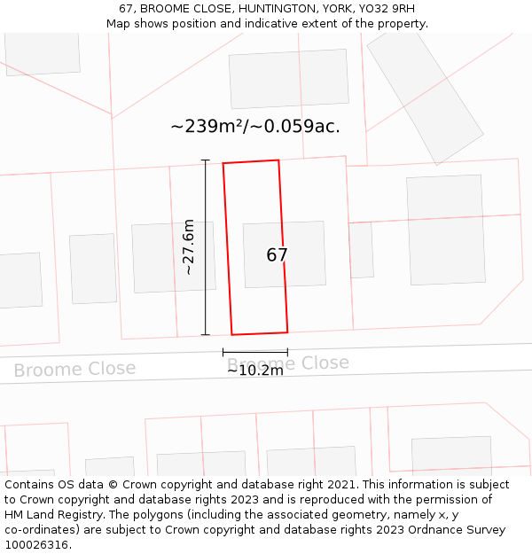 67, BROOME CLOSE, HUNTINGTON, YORK, YO32 9RH: Plot and title map