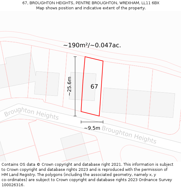67, BROUGHTON HEIGHTS, PENTRE BROUGHTON, WREXHAM, LL11 6BX: Plot and title map