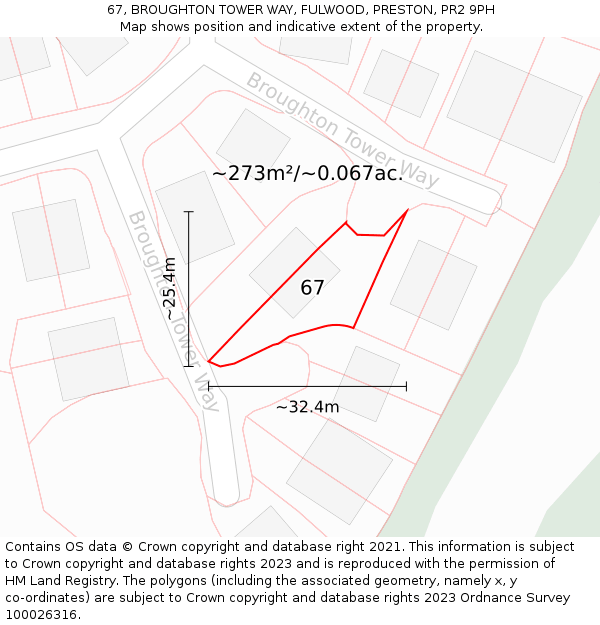 67, BROUGHTON TOWER WAY, FULWOOD, PRESTON, PR2 9PH: Plot and title map