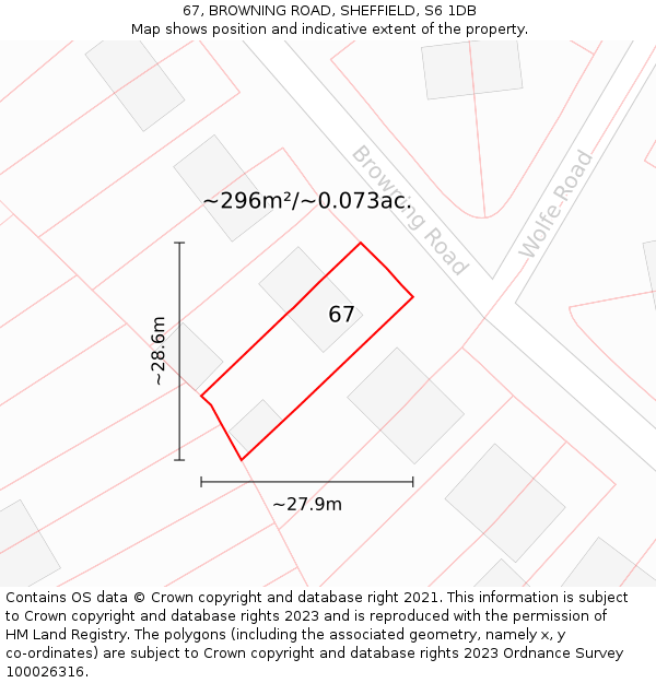 67, BROWNING ROAD, SHEFFIELD, S6 1DB: Plot and title map