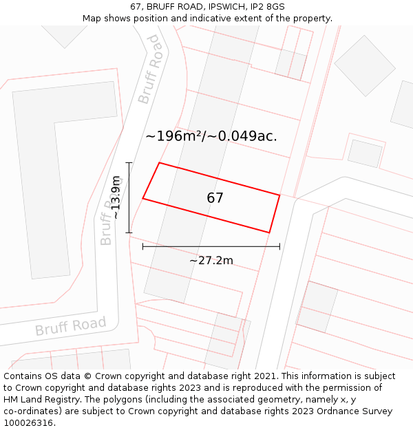 67, BRUFF ROAD, IPSWICH, IP2 8GS: Plot and title map