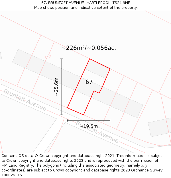 67, BRUNTOFT AVENUE, HARTLEPOOL, TS24 9NE: Plot and title map