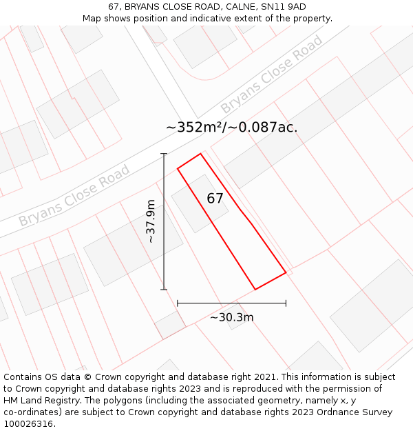67, BRYANS CLOSE ROAD, CALNE, SN11 9AD: Plot and title map