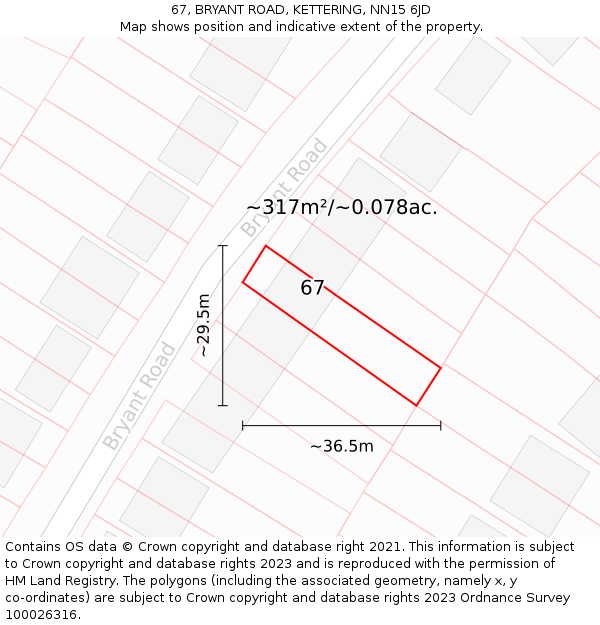 67, BRYANT ROAD, KETTERING, NN15 6JD: Plot and title map