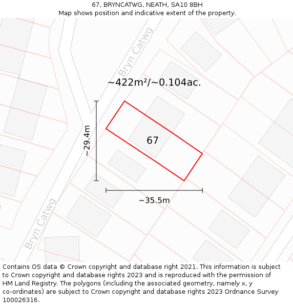 67, BRYNCATWG, NEATH, SA10 8BH: Plot and title map
