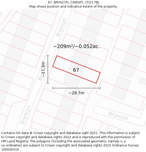 67, BRYNCYN, CARDIFF, CF23 7BJ: Plot and title map