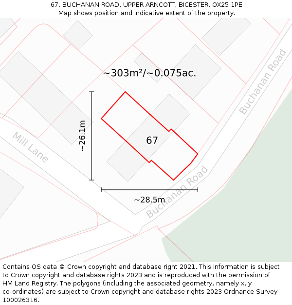 67, BUCHANAN ROAD, UPPER ARNCOTT, BICESTER, OX25 1PE: Plot and title map