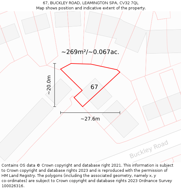 67, BUCKLEY ROAD, LEAMINGTON SPA, CV32 7QL: Plot and title map