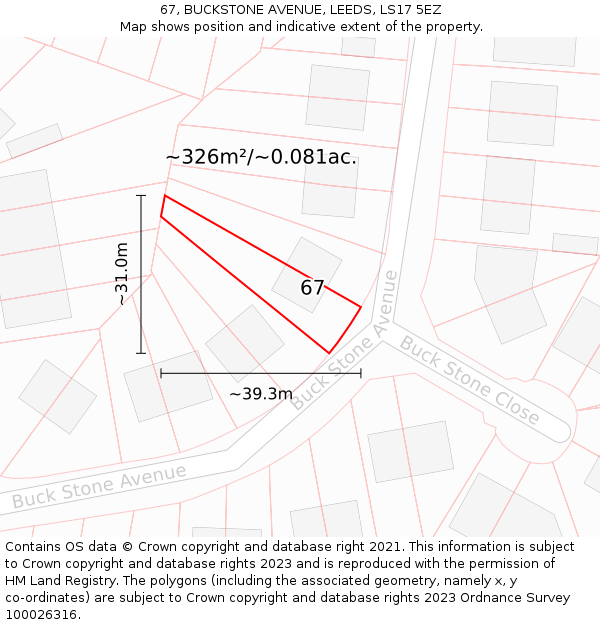 67, BUCKSTONE AVENUE, LEEDS, LS17 5EZ: Plot and title map
