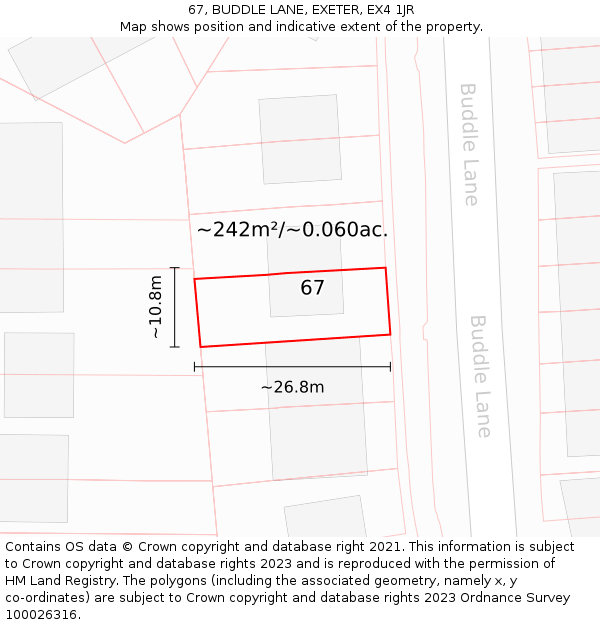 67, BUDDLE LANE, EXETER, EX4 1JR: Plot and title map
