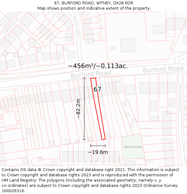 67, BURFORD ROAD, WITNEY, OX28 6DR: Plot and title map