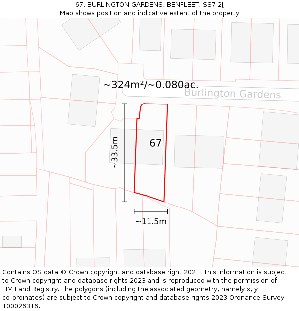 67, BURLINGTON GARDENS, BENFLEET, SS7 2JJ: Plot and title map