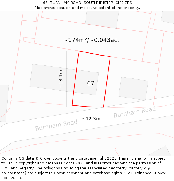 67, BURNHAM ROAD, SOUTHMINSTER, CM0 7ES: Plot and title map