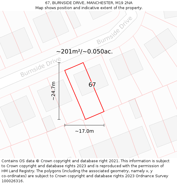 67, BURNSIDE DRIVE, MANCHESTER, M19 2NA: Plot and title map