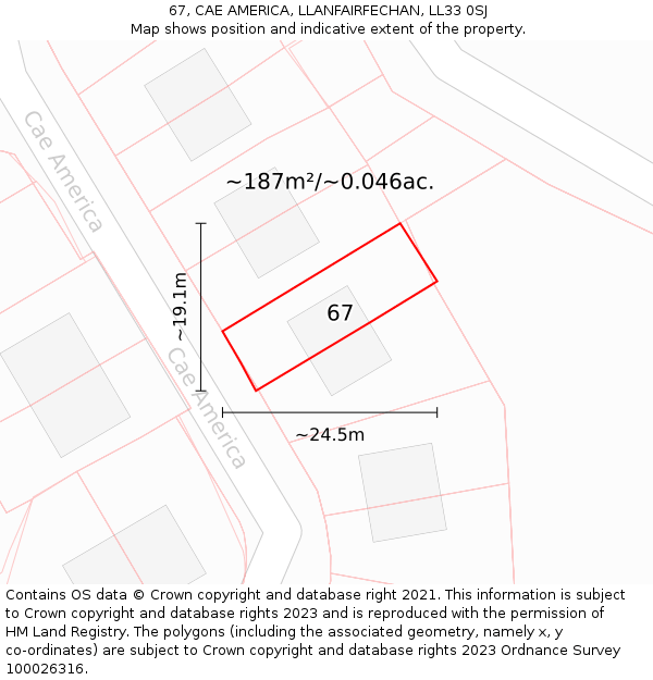 67, CAE AMERICA, LLANFAIRFECHAN, LL33 0SJ: Plot and title map