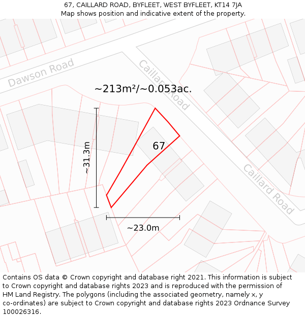 67, CAILLARD ROAD, BYFLEET, WEST BYFLEET, KT14 7JA: Plot and title map