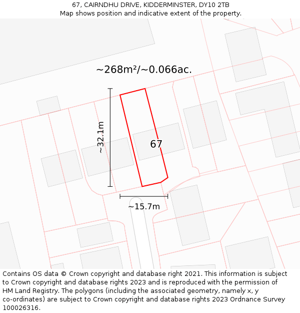 67, CAIRNDHU DRIVE, KIDDERMINSTER, DY10 2TB: Plot and title map