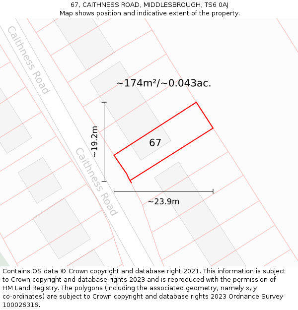 67, CAITHNESS ROAD, MIDDLESBROUGH, TS6 0AJ: Plot and title map